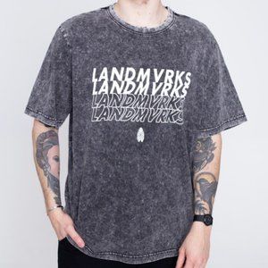 LANDMVRKS Black Acid Wash T-Shirt • Melting Logo • Large • Impericon • Metalcore